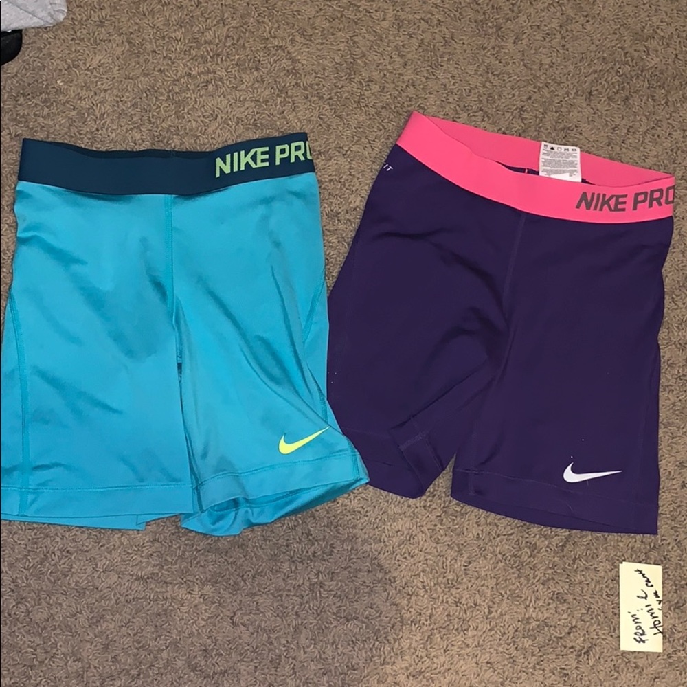 Set of 2 Nike Pro Spandex Blue and Purple Xs 7 in